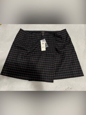 Express Black 90s Plaid Wrap Mini Skirt with Pink Windowpane